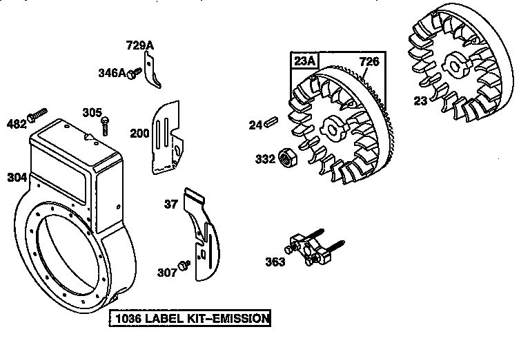 Flywheel Assembly Diagram and Parts List for 135200-135299 0679 Briggs and Stratton Engine